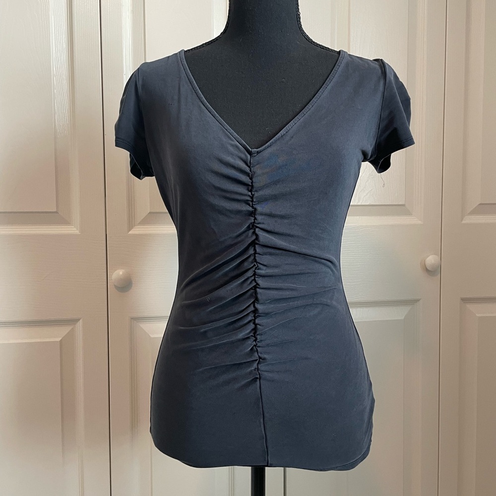 Elegant Black Ruched V-Neck Top